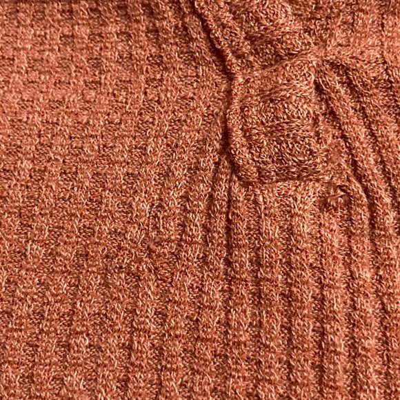 WOMEN'S V Neck Waffle Knit Henley Tops Brick Red - Picture 11 of 16